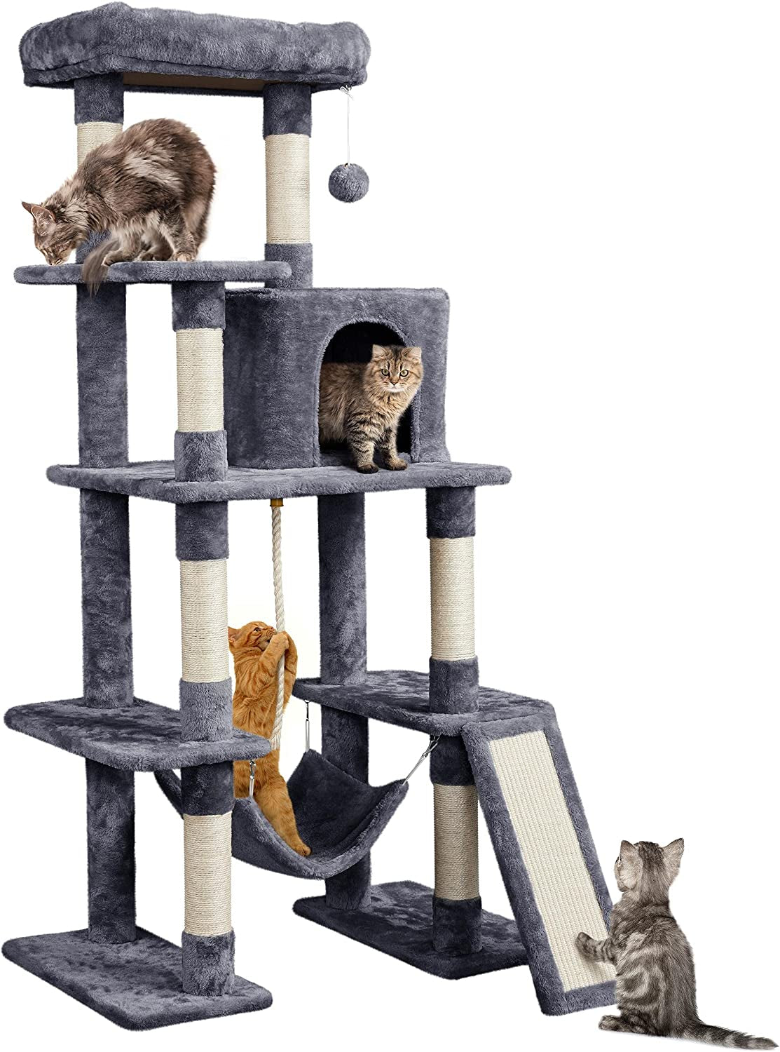 yaheetech-54in-cat-tree-tower-for-large-cats-multi-level-condo-hammock-sisal-scratching-posts-roomy-condo-holds-up-to-22-lb-a-wide-21-inch-top-perch-fit-large-cats-dark-gray