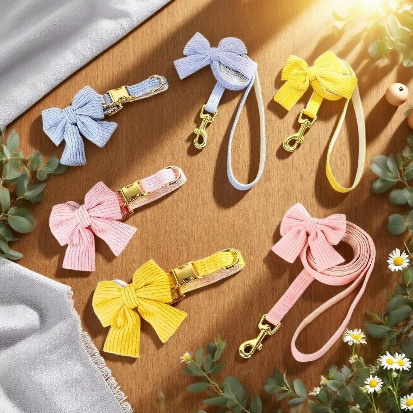 dog-collar-and-leash-set-with-bowtie-soft-cute-puppy-collar-cotton-puppy-collar-with-adjustable-metal-buckle-for-small-medium-dog-pink-size-s-neck-10-16