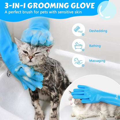 Pecute Silicone Pet Grooming Gloves for Washing Cats Dogs Bath Brush | 3,000 Soft Bristles, Gentle Massage & Deshedding, Dishwasher Safe, for Large/Thick Coats, Home/Car Cleaning2