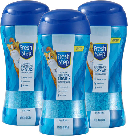 Fresh Step Cat Litter Crystals Deodorizer Non Toxic Odor Neutralizing Crystals for Litter Boxes Help Control Smells and Keep Home Fresh Fresh Scent 15 Ounce 3 Pack Multi-Cat Extended Supply1