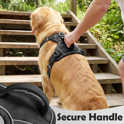 Funfox Dog Harness Medium Sized Dog, Vertical Handle Easy Control, No Pull Pet Vest Adjustable with 2 Leash Clips, Soft Material, Reflective Safe Night Walking for Small Medium Large Breed, Black, M4
