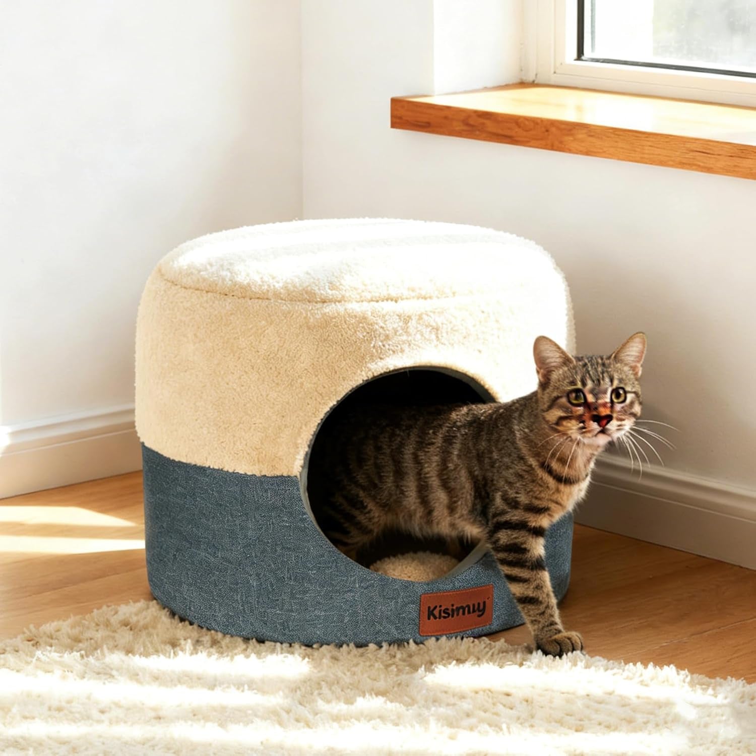 2-in-1-foldable-cat-bed-for-indoor-cats-cat-cave-sofa-bed-15-7d-x-13h-reversible-plush-linen-cushion-enclosed-cat-bed-hanging-cat-toys-non-slip-small-cat-house-grey