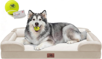 Waterproof Orthopedic Dog Bed for Extra Large Sized Dogs | Memory Foam Pet Bed Sofa with Bolster, Dog Couch with Washable Cover & Non-Slip Bottom, 42X30 Inch, Grey22