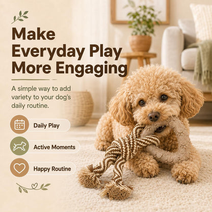 Small Dog Toy & Puppy Teething Toy - Solid Non-Toxic TPR Triangle Ring & Natural Cotton Rope, Lightweight 2.6 Oz Design for Indoor Play, Oral Care Habits & Boredom Relief (Sand Brown)5