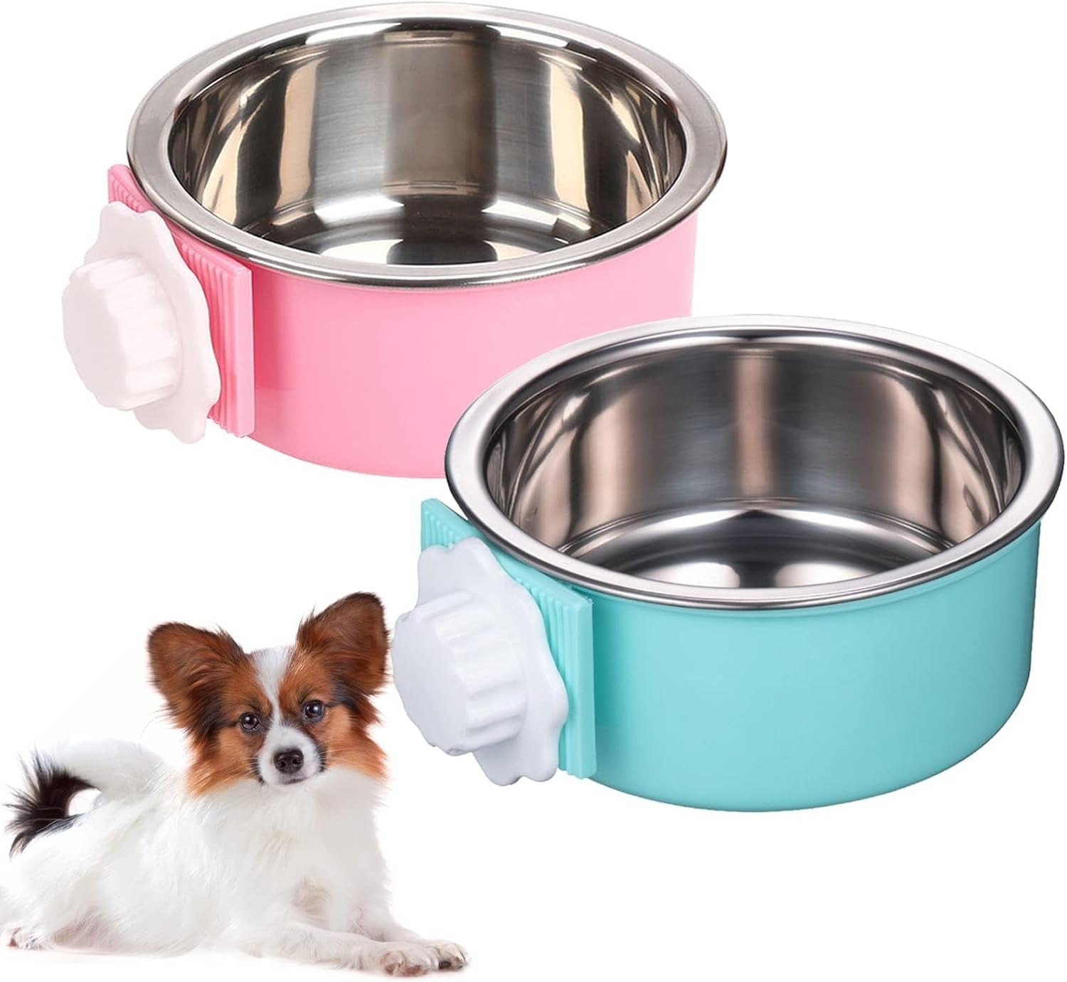 kathson-crate-dog-bowl-removable-stainless-steel-hanging-pet-kennel-cage-bowl-food-water-feeder-coop-cup-for-puppy-cat-rabbit-guinea-pigs-ferret-bird-2-pcs-size-m-blue-and-green