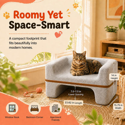 Large Cat Bed for Indoor Cats, 2-Tier Cat Cave Bed with Top Lounge & Lower Hideaway, Washable PET Felt Cat Sofa for Living Room, Bedroom, Apartment, Scratch-Friendly Cat Furniture, Light Gray8