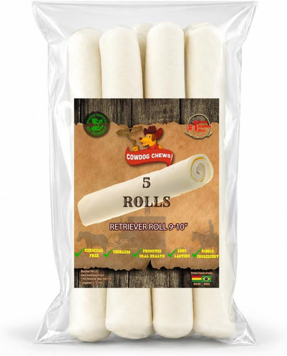 Cowdog Chews Retriever Roll 9-10 Inch All Natural Rawhide Product (20 Pack)12