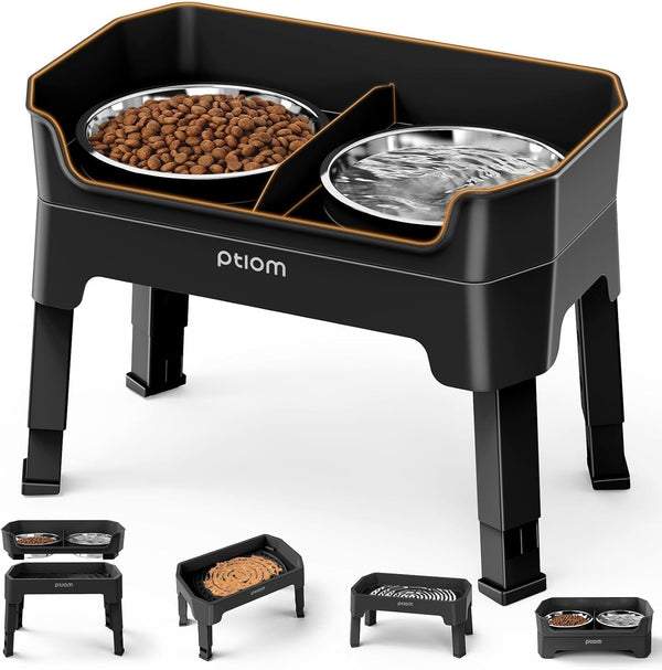 4-In-1 Elevated Slow Feeder Dog Bowls, 4 Height Adjustable Mess Proof Raised Dog Bowl Stand with No Spill Dog Water Bowl, Stainless Steel Dog Food Bowl & Slow Feeder for Large Medium Small Dogs Pets10