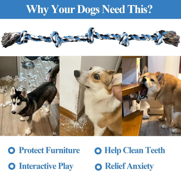 LECHONG Dog Toys for Aggressive Chewers Tough Rope Chew Toys for Large and Medium Dog 3 Feet 5 Knots Indestructible Cotton Rope for Large Breed Dog Tug of War Dog Toy Teeth Cleaning4