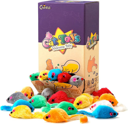 CHIWAVA 36PCS 4.1'' Furry Cat Toy Mice Rattle Small Mouse Kitten Interactive Play Assorted Color2