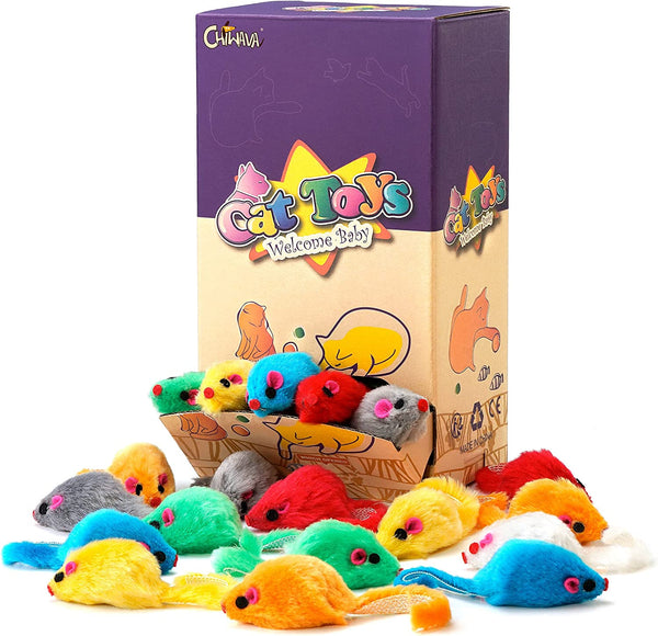 CHIWAVA 36PCS 4.1'' Furry Cat Toy Mice Rattle Small Mouse Kitten Interactive Play Assorted Color2