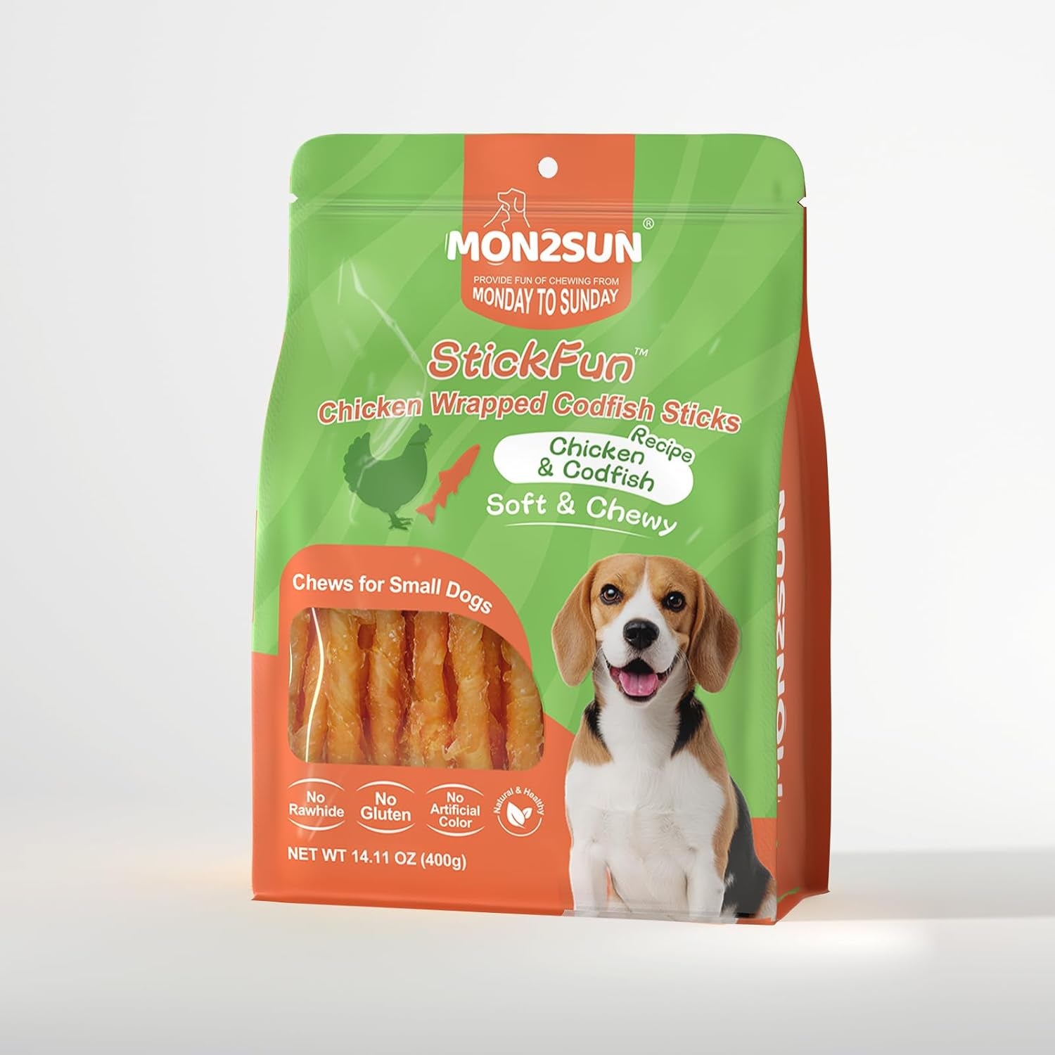 mon2sun-dog-treats-4-5-4-7-inch-chicken-wrapped-codfish-sticks-14-11-oz-40-count-pack-soft-chewy-texture-low-fat-recipe-rawhide-free-daily-treats-suitable-for-small-dogs