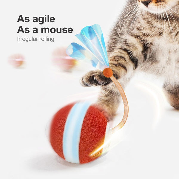 Jkanti Interactive Cat Toys for Indoor Cats,The 3Rd Generation Agile Moving Cat Ball with Elastic Mesh Tail,Automatic Kitten Toys for Bored Indoor Cats,Motion Activated (Orange)2