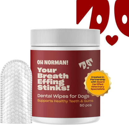 OH NORMAN! Dog Dental Finger Wipes, Fresh Breath, Vet Developed, 50 Ct | Vet-Reviewed Finger Wipes with Peppermint & Green Tea Extract Remove Plaque & Freshen Breath. No-Fuss Dental Cleaning6
