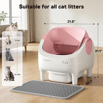 Thereye Self Cleaning Cat Litter Box, Open-Top Automatic Litter Box with APP Control, Safety Sensor and 10L Large Waste Bin, Smart Kitty Litter Boxes with Trash Bags and Mat for Multiple Cats7