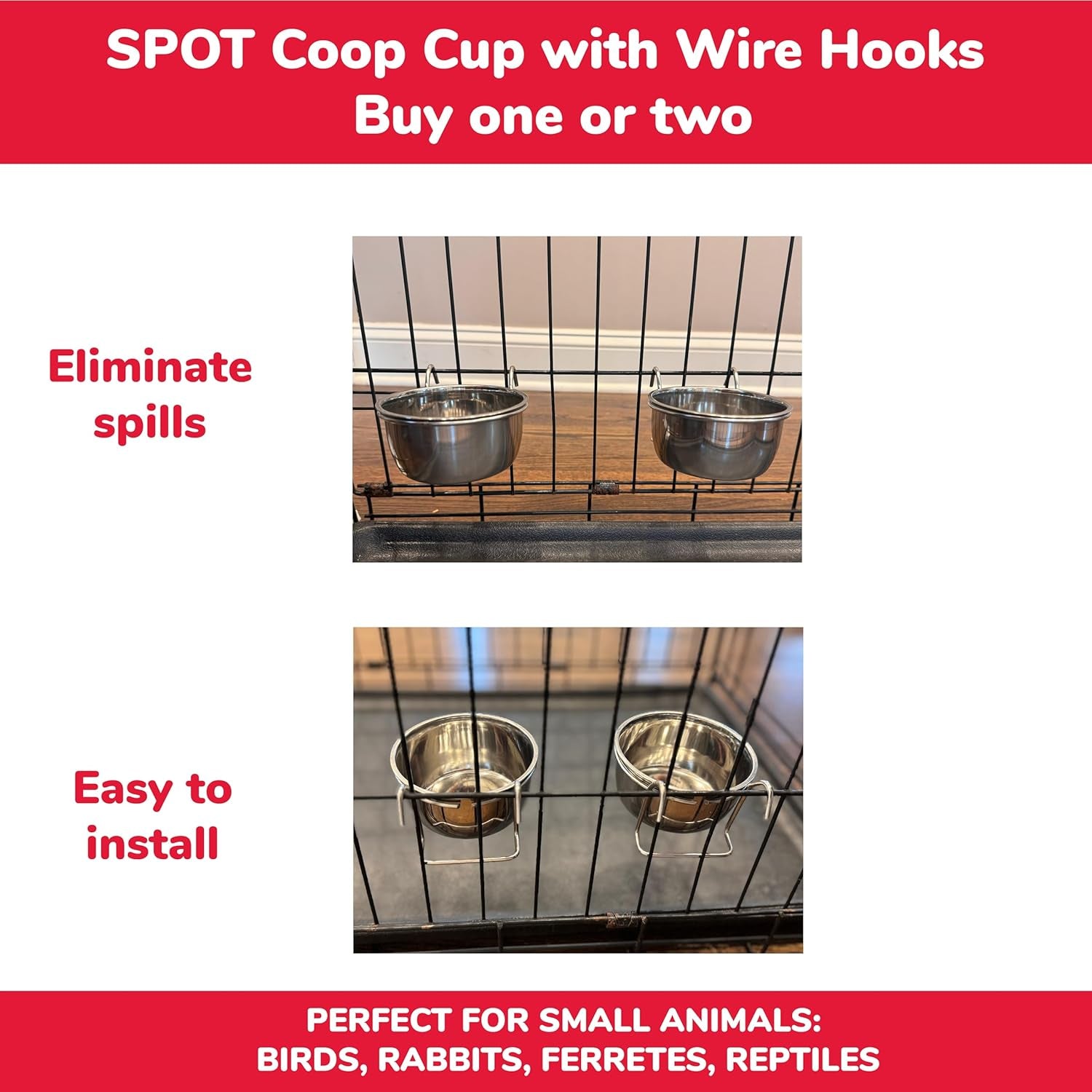 spot-stainless-steel-mini-coop-cup-with-wire-hooks-10-oz-small-pet-food-water-bowl-rust-resistant-easy-to-clean-attaches-to-cages-for-birds-parrots-rabbits-ferrets-rats-small-pets