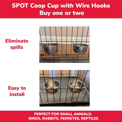 SPOT Stainless Steel Mini Coop Cup with Wire Hooks – 10 Oz Small Pet Food & Water Bowl, Rust-Resistant & Easy to Clean, Attaches to Cages for Birds, Parrots, Rabbits, Ferrets, Rats & Small Pets8
