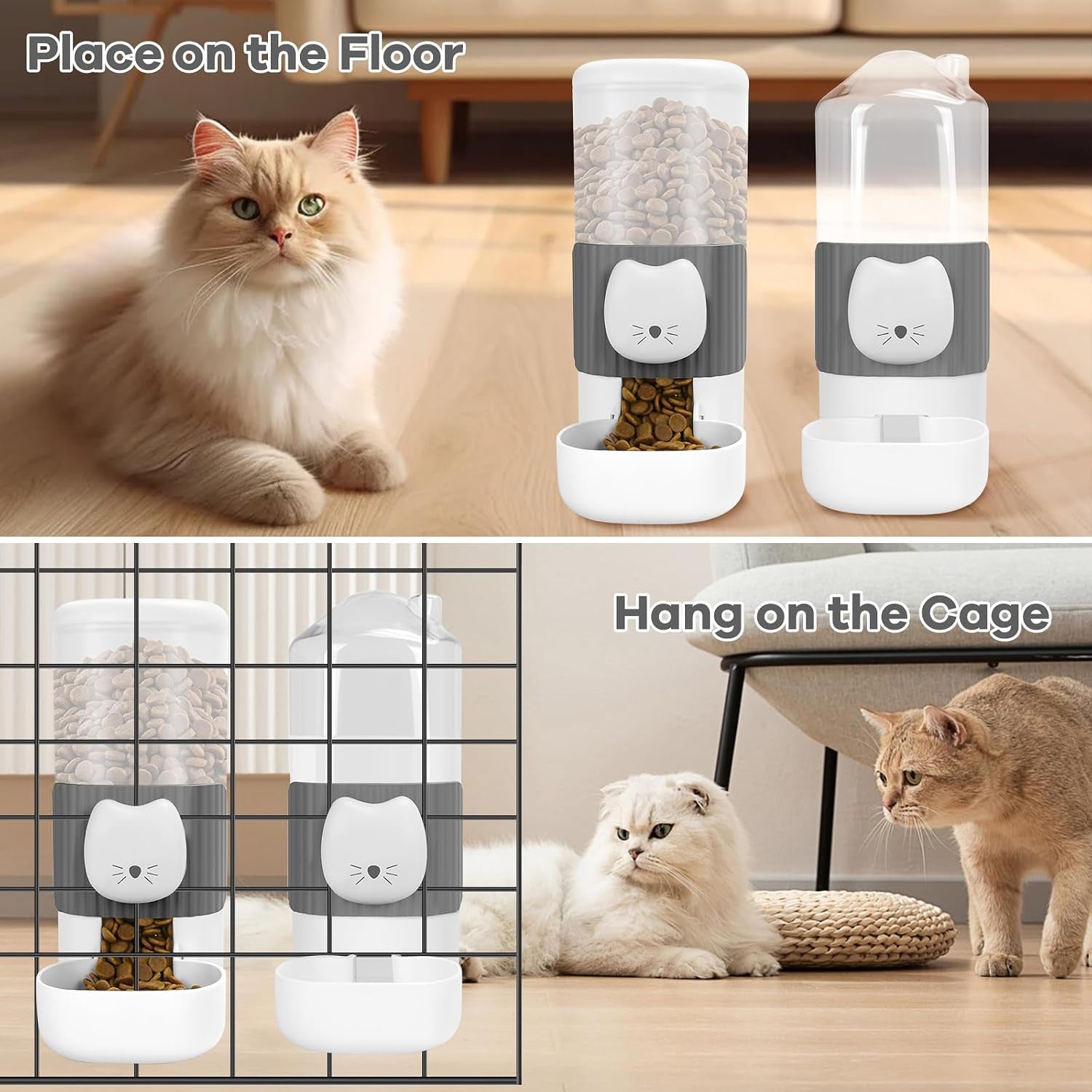 yummy-sam-hanging-automatic-small-pet-food-water-dispenser-auto-gravity-0-8l-cat-feeder-and-0-87l-water-dispenser-self-feeding-and-waterer-set-kennel-feeding-station-for-puppy-cats-grey-white