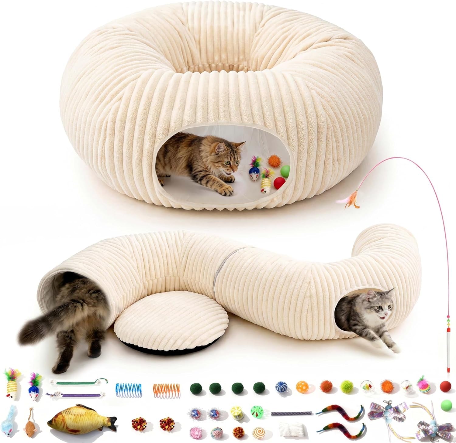 cat-tunnel-bed-with-40-pcs-interactive-cat-toys-cat-tube-with-kitten-toys-for-indoor-kittens-collapsible-play-tunnel-white