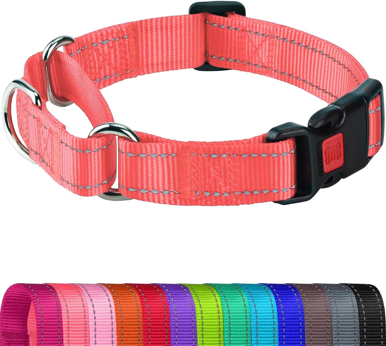 joytale-martingale-collar-for-dogs-escape-proof-no-pull-hotpink-m-gentle-cinch-stops-pulling-without-choking-safety-lock-buckle-reflective-stitching-for-night-walks-soft-nylon