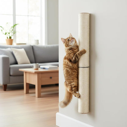 Powerking Wall Mounted Cat Scratcher, 24" Vertical Sisal Scratching Post for Indoor Cats, Space-Saving Wall Cat Furniture with Natural Jute Rope & Rotatable Design1