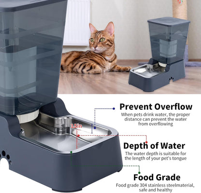 Meikuler Automatic Dog Cat Water Dispenser Large Capacity 5Lfor Cats and Medium and Large-Sized Dogs with Stainless Steel Bowl (Black, 5L)4