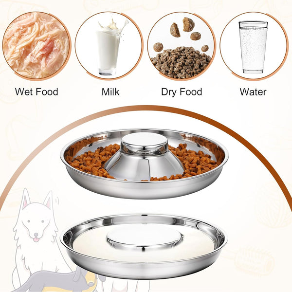 4 Pcs Stainless Steel Puppy Bowls, 10.2 Inch Silver Multiple Puppy Feeding Station, Non Skid Dog Food and Water Bowls for Weaning, Litter Feeding, and Slow Feeder Use3