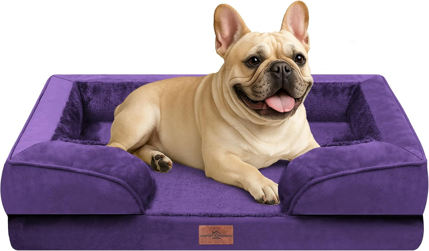 comfort-expression-orthopedic-dog-bed-for-extra-large-dogs-with-bolster-waterproof-dog-couch-bed-with-washable-cover-non-slip-bottom-supportive-egg-crate-foam-xl-pet-bed-42x30-inch