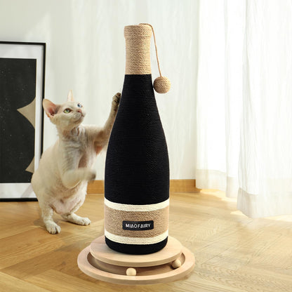 Cat Scratching Post, Premium Cat Scratching Board, Sisal Fiber Cat Scratcher-24.8 Inches with Hanging Ball, Red Wine Bottle Simple Design-Suitable Indoor Small and Medium Cats (24.8 In, Wooden Base)7