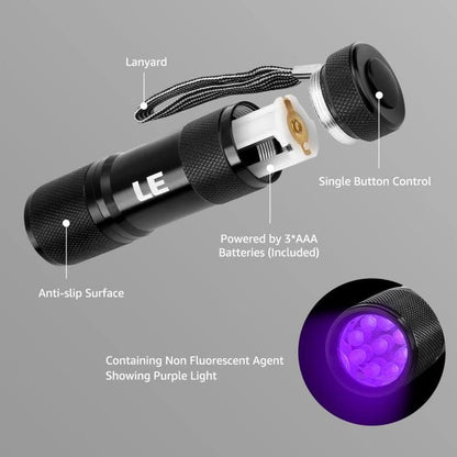 Lighting EVER UV LED Flashlight, 9 LED 395Nm Blacklight Detector | Blacklight Detector for Pet Urine, Stain, Bed Bugs and More, 3 AAA Batteries Included4