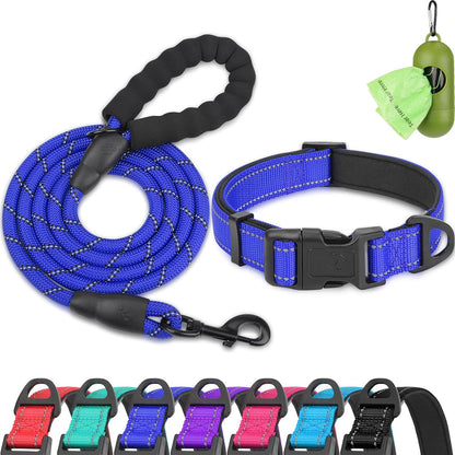 Dynmeow Reflective Dog Collar and Leash Set for Large Dogs, Teal | Soft Neoprene Padded, 6FT Climbing Rope, Ideal for Daily Outdoor Walking or Indoor Wearing, Night Visible for Safety10