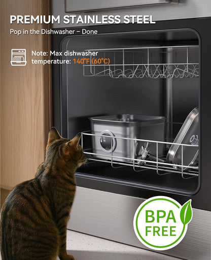 Stainless Steel Cat Water Fountain, 2.8L with 20Db Ultra-Quiet Pump- Ideal for Timid Pets, LED Water Level Window, Dishwasher Safe, 24/7 Circulation- Includes 3 Replacement Filters3