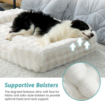 COZY KISS Orthopedic Dog Bed for Extra Large Dog 44X32 Inch, XL Faux Fur Pet Sofa, Bolster Foam Bed with Sides, Non-Slip and Egg-Crate Big Dog Couch Bed with Washable Removable Cover, Beige7