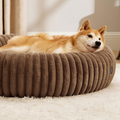 Bedsure Comfyfleece™ Donut Large Dog Bed - Washable Faux Fur with Corduroy Fleece & anti Slip Bottom, round Pet Bed with Removable Cover, Camel Brown, 36X36X8 Inches | 36X36X8In,Calming round Pet Bed,Support Plush , with Removable Corduroy Fleece for Big Dog,Anti Slip Bottom,Camel Brown7