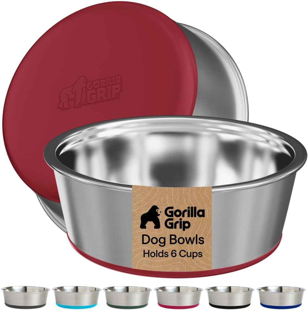 gorilla-grip-dog-bowls-food-grade-304-stainless-steel-holds-2-us-cups-each-16-fl-oz-food-and-water-bowl-for-feeding-dogs-and-cats-dishwasher-safe-rust-resistant-bpa-free-rubber-base-2-set-black