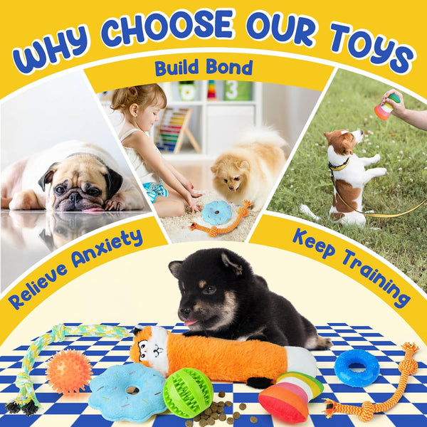 Puppy Toys for Teething, 9 Pack Cute Dog Chew Toys for Small Dogs | Tough Plush, Treat Ball & Ropes, Squeaky Toys with Crinkle, Keep Dogs Busy for Boredom, Tug of War, Suitable for Small Breed7