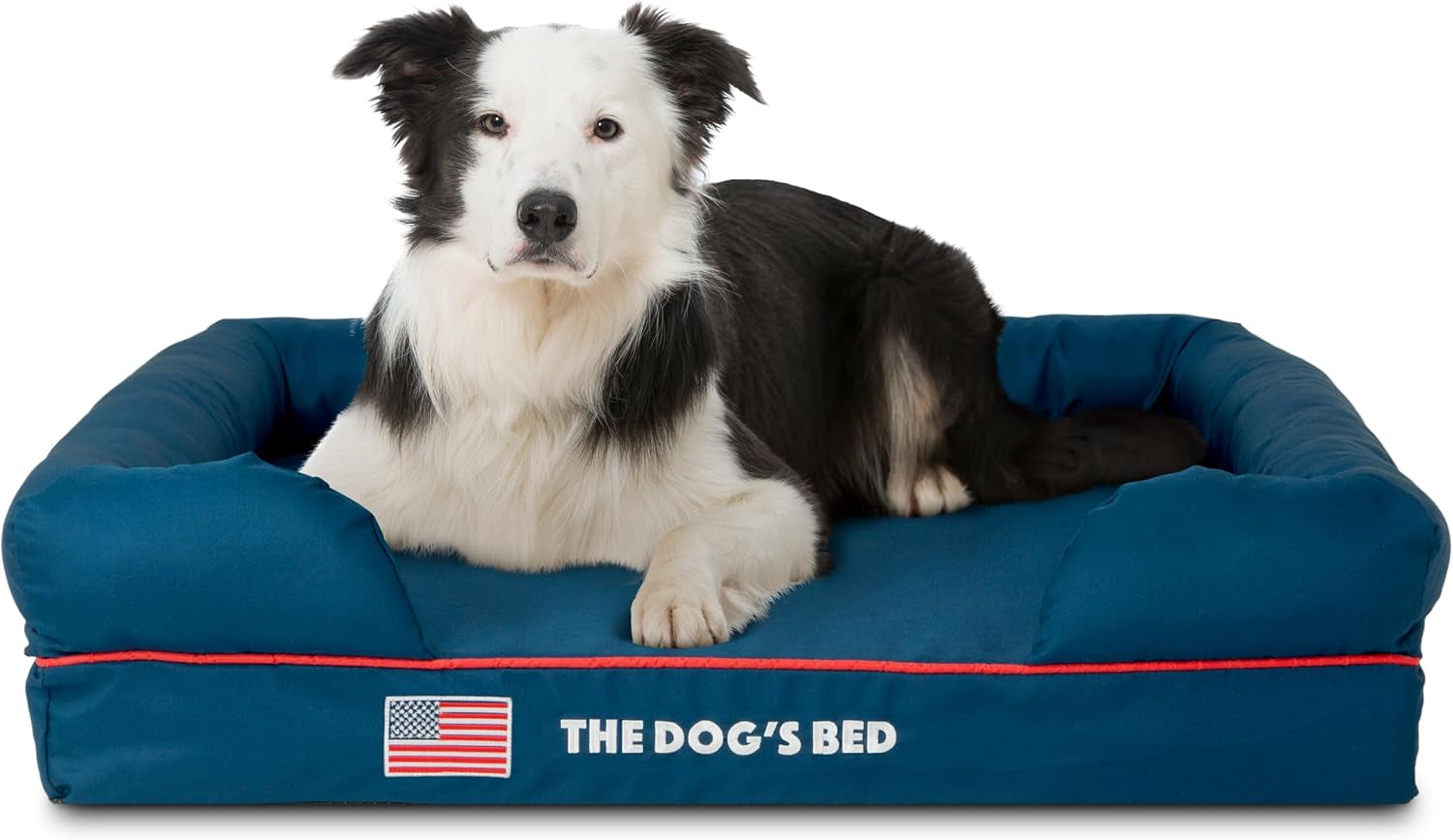 the-dog-s-bed-orthopedic-memory-foam-dog-bed-with-bolsters-for-large-dogs-high-density-support-mattress-low-front-entry-removable-washable-cover-oxford-fabric-blue-with-dark-red-trim-large