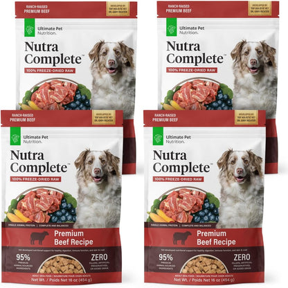 ULTIMATE PET NUTRITION Nutra Complete, 100% Freeze Dried Raw Veterinarian Formulated Dog Food with Antioxidants Prebiotics and Amino Acids (1 Pound, Beef)12