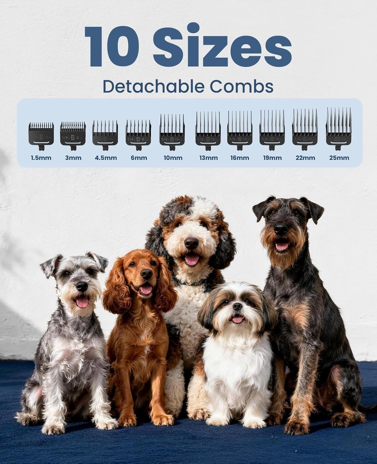 oneisall-dog-clippers-for-grooming-thick-heavy-coats-low-noise-rechargeable-cordless-detachable-stainless-steel-blade-ipx7-waterproof-10-guide-combs-for-thick-double-curly-hair