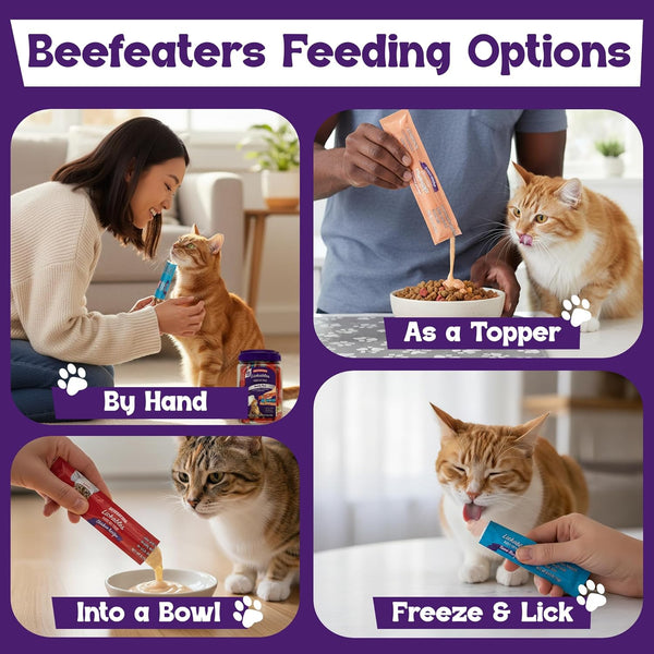 Beefeaters Lickable Cat Treats 48 Count – Puree Squeeze up Tubes Variety Pack (Salmon, Tuna & Chicken) | Grain Free, Taurine Enriched, High Moisture for Picky Eaters | Cat Treat Topper or Snack6
