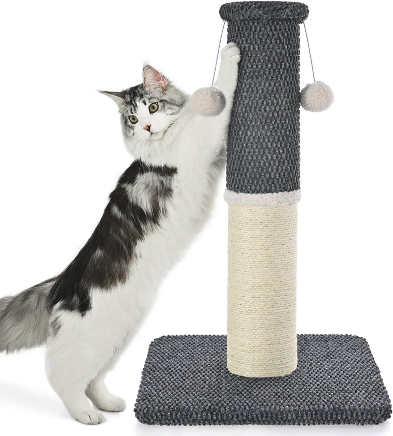 made4pets-tall-cat-scratching-post-with-sisal-carpet-for-indoor-cats-33-cat-scratcher-with-wide-stable-base-interactive-hanging-toys-ideal-for-adult-cats-large-breeds-and-full-body-stretching
