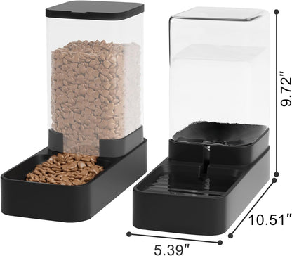 Automatic Cat Feeder and Water Dispenser in Set with Pet Food Bowl,Gravity Dog Waterer and Food Feeder for Small Medium Dog Cat Puppy Kitten Large Capacity(3.3L,Black)2
