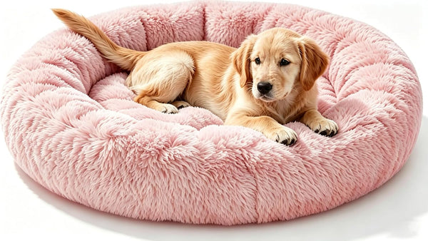 Calming Donut Dog and Cat Bed for Indoor Cats, Anti-Anxiety round Fluffy Soft Washable Small Pet Bed for Puppy and Kitten, Warming Comfortable Luxury Anti-Slip Waterproof Mute Base 20In Gray19