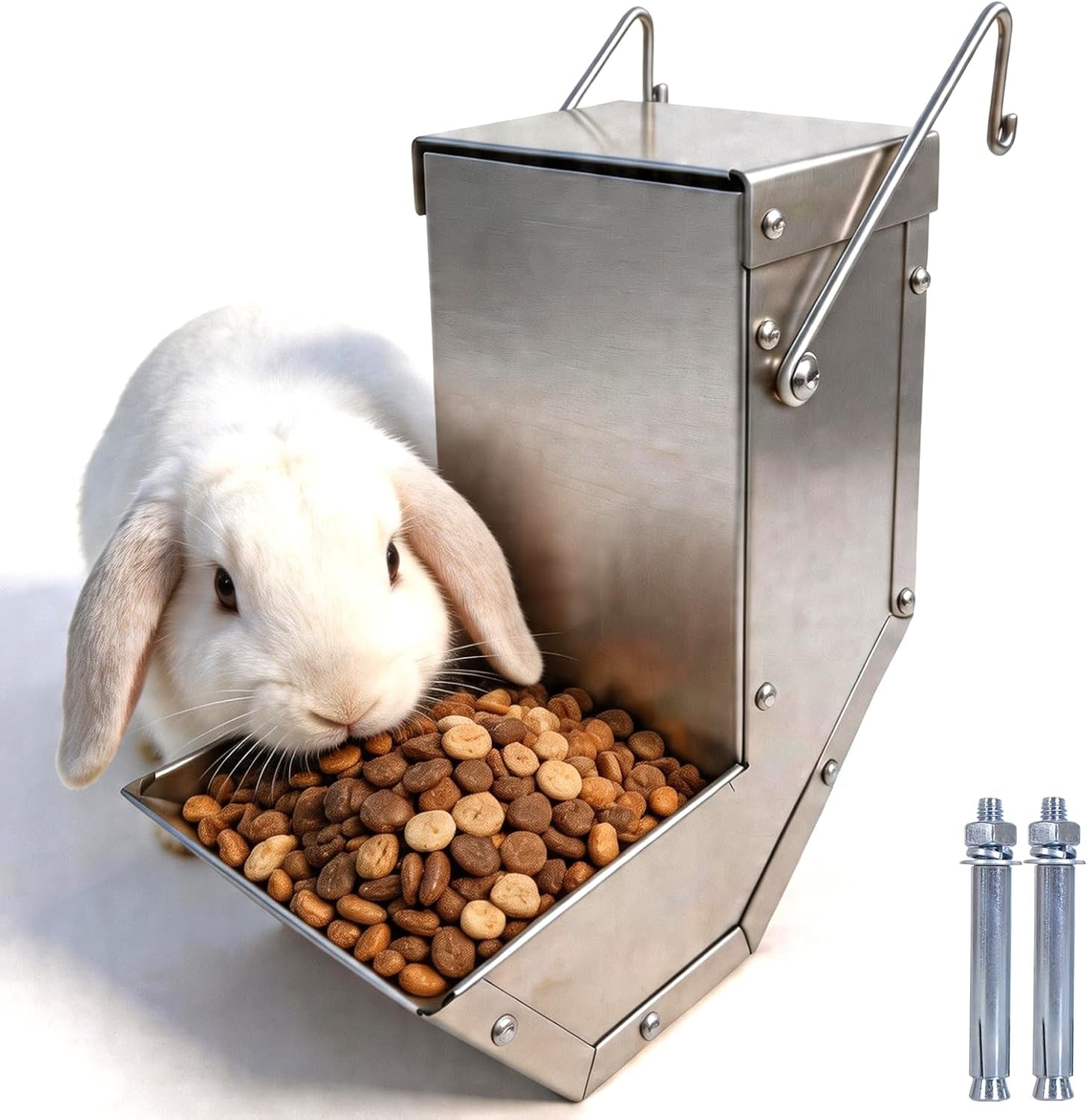 rabbit-feeder-small-animal-stainless-steel-gravity-feeding-trough-with-lid-outdoor-durable-cage-feeder-holds-several-days-food-4-inch-1-5lbs