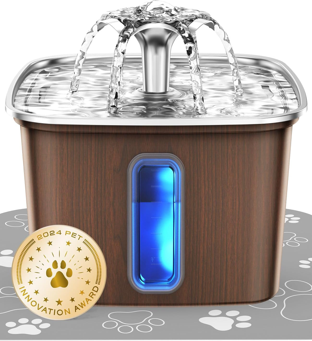 veken-innovation-award-winner-stainless-steel-cat-water-fountain-108oz-automatic-pet-fountain-dog-water-dispenser-with-3-replacement-filters-silicone-mat-gifts-for-cats-dogs-silver
