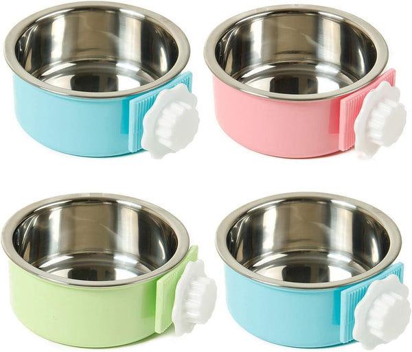 Kathson Crate Dog Bowl, Removable Stainless Steel Hanging Pet Kennel Cage Bowl Food & Water Feeder Coop Cup for Puppy, Cat, Rabbit, Guinea Pigs Ferret Bird (2 PCS, Size: M, Blue and Green)13