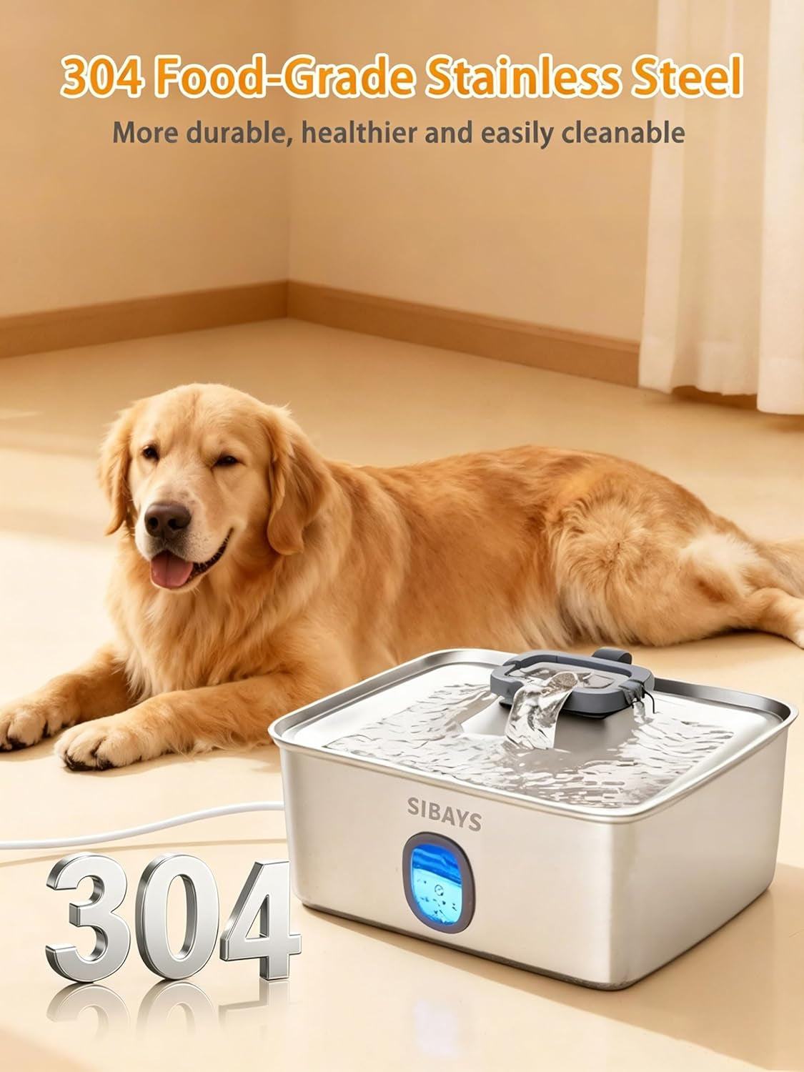 sibays-4gal-15l-large-dog-water-fountain-stainless-steel-pet-fountain-with-water-window-led-light-ultra-quiet-automatic-dog-water-bowl-dispenser-for-large-dogs-multi-pet-easy-to-clean-fs76