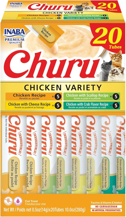 INABA Churu Cat Treats, Lickable, Squeezable Creamy Purée Cat Treat with Green Tea Extract & Taurine, 0.5 Ounces Each Tube, 40 Tubes, Tuna Variety Box14