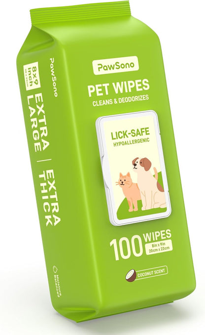 Hypoallergenic Pet Wipes for Dogs, Cats & Small Animals, 400 Coun | Quick Clean & Deodorize Paws, Butt, Eyes, Face & Fur | Daily Grooming Wipes | Extra Large & Thick | Coconut Scented10