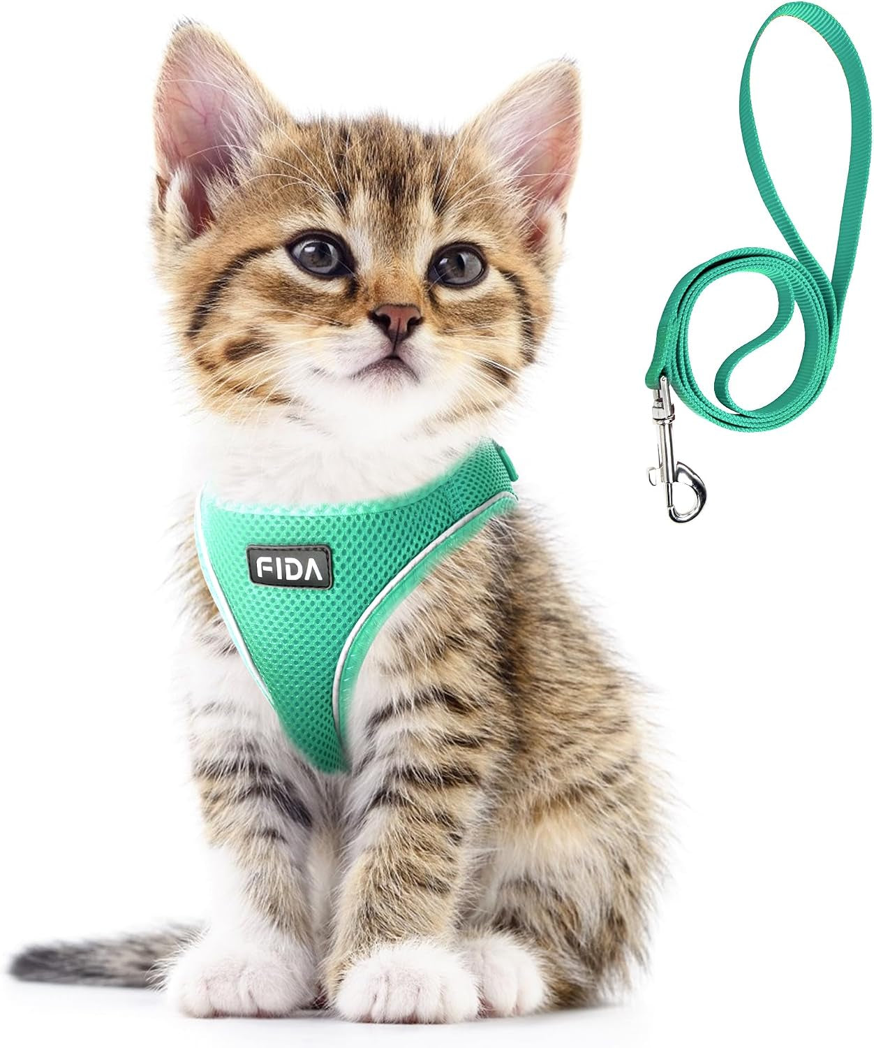 fida-cat-harness-and-leash-set-for-walking-kitten-and-puppy-escape-proof-kitten-harness-with-breathable-lightweight-soft-mesh-adjustable-reflective-step-in-design-xxxs-pink